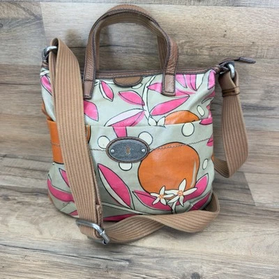 Rare Fossil Key Per Vintage Canvas Leather Messger Turn Lock Bag Handle Shoulder - Image 1 of 4