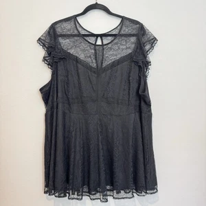 Torrid Peplum Lace Ruffle Sleeve Top in Black Size 4 - Picture 1 of 6
