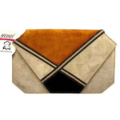 Bolsa de mão vintage JASMIN retrô patchwork camurça couro dourado cinza acabamento pele de cobra - Imagem 1 de 4