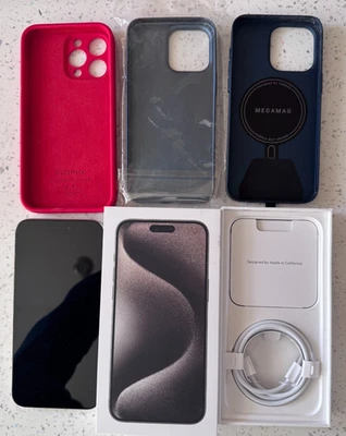 Apple iPhone 15 Pro Max - 256GB - Natural Titanium (Unlocked) Boxed 96% Battery - Image 1 of 4