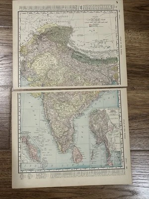 Antique 1901 (2 Piece) Map Of India 14”x11” Each - Image 1 of 4