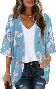 Damen-Cardigan Blumendruck Kimono-Stil lockere lässige Bluse - Bild 1 von 4