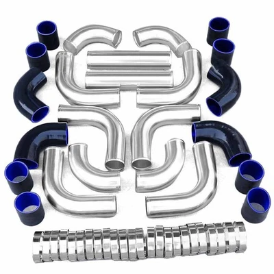 12PCS 2.5" Intercooler Piping Kit +T-Bolt Clamps + Blk Silicone Coupler NEW DIY - Image 1 of 4