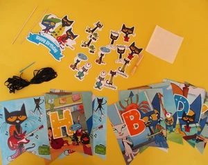 PETE THE CAT Happy Birthday Banner, Cake Topper, 12 Cupcake Toppers - Picture 1 of 11