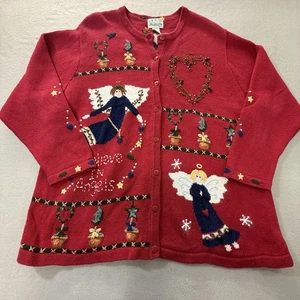 Quacker Factory 2X I Believe In Angels Christmas Cardigan Sweater Embroidered - Picture 1 of 12
