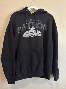 Patron Tequila Black Hoodie Sweatshirt Mens Large Black Embroidered Logo - Picture 1 of 4