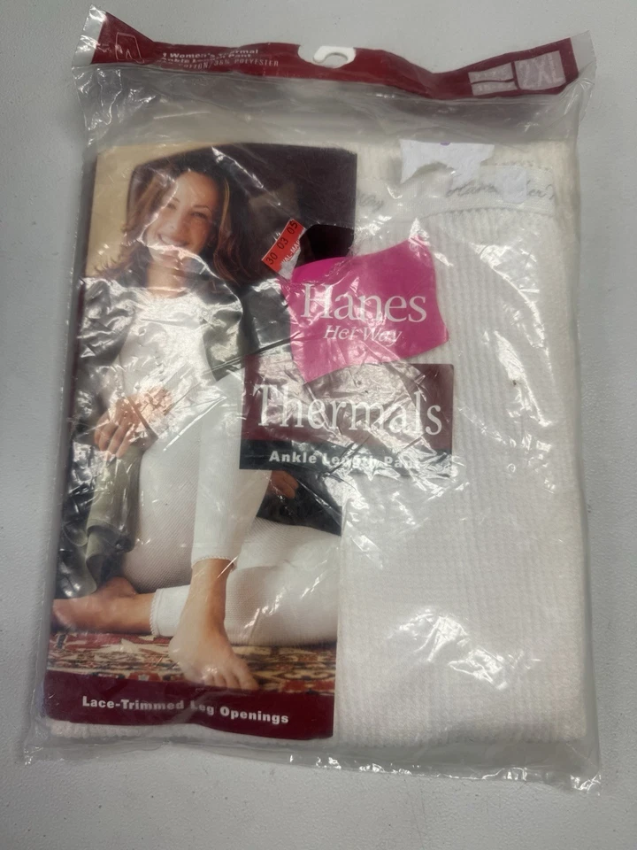 Vintage Hanes Her Way Thermal Pants 1997 Size 2xl XXL Ivory Color Long Underwear
