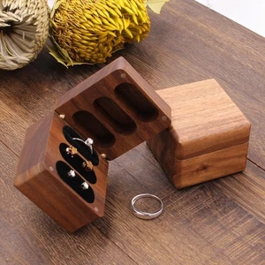 Koa Wood Triple Slots Ring Box for Engagement Proposal Wedding Ring Box * - Picture 1 of 10