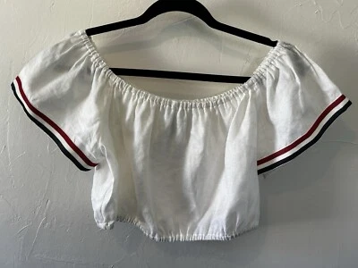Miguelina Joone White Cotton Crop Top Off The Shoulder Blouse Size Large - Image 1 of 4