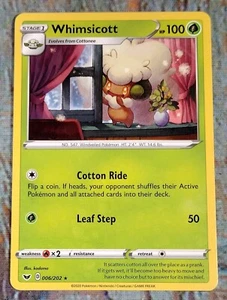 WHIMSICOTT 006/202 Rare Swords & Shields 2020 Stage 1 Pokémon - Picture 1 of 4