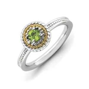 Sterling Silver Stackable Fashion Ring Peridot Stone, 14K Gold accent QSK921 - Picture 1 of 2