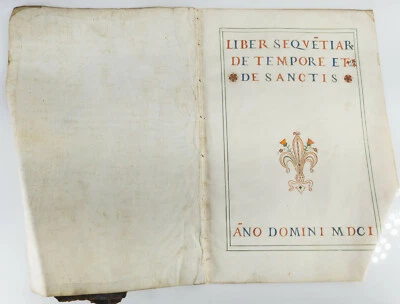 Early Antique Italian German Illuminated Songbook Sermon Cover 1601 on Vellum - Image 1 of 4