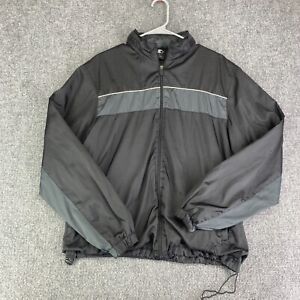 Star Jacket Men Large Black Gray Full Zip Windbreaker Raincoat Y2k