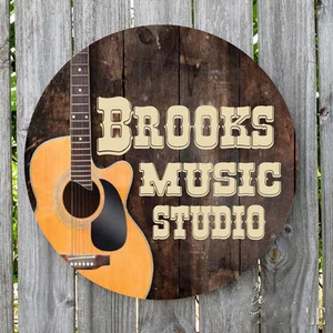 GUITAR COUNTRY MUSIC PERSONALIZED ROUND METAL SIGN  - Picture 1 of 1