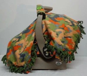 Green & Orange Camo Fleece Infant/ Baby Car Seat Canopy/Tent/Cover Handmade - Picture 1 of 8