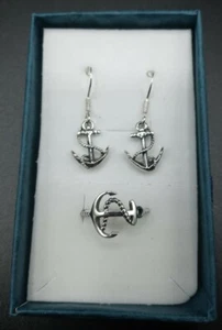 New Solid Sterling Silver 925 Anchor Nautical Ring And Earring Set- ring sz 6 - Picture 1 of 5