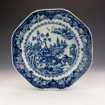 Antique 18c Chinese Porcelain - Blue & White Oriental Scene Plate • 2.20£