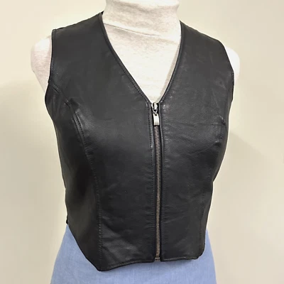 Chaleco de cuero negro años 80 SAVANNAH para mujer talla M cremallera completa se ajusta al busto 37-39 Foto 1 de 4