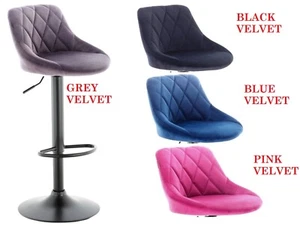 Velvet Bar Stools Chairs Breakfast Chairs Swivel Barstools, Matt Black Metal - Picture 1 of 11
