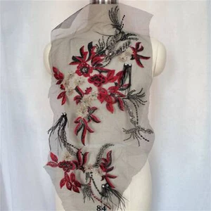 Feather Rhinestone Sequin Dance Dress Bodice Applique Embroidery Flower Applique - Picture 1 of 11