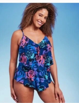 Camiseta tankini para mujer UPF 50 capas - Aqua Green® estampado floral múltiple XL Foto 1 de 3
