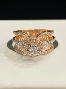 Pave 1.30 Cts Round Brilliant Cut Natural Diamonds Cocktail Ring In 585 14K Gold - Picture 1 of 12