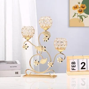 Candle Holders 3 Arms Metal Multicolor Medium Romantic Free Stand Pillar Decor - Picture 1 of 26