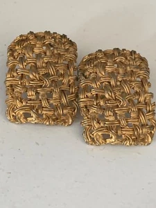 VINTAGE ACTV EARRINGS MID CENTURY ART BRUT AESTHETIC JEWELRY - WOVEN GILDED WIRE - Picture 1 of 24