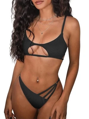 Traje de baño bikini de dos piezas Zaful para mujer talla S negra tanga sexy recortada nuevo con etiquetas Foto 1 de 4