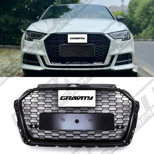 FRONT RS3 STYLE HONEYCOMB GRILL GLOSS BLACK GRILLE FOR AUDI A3 8V 2017-2020 - Picture 1 of 9