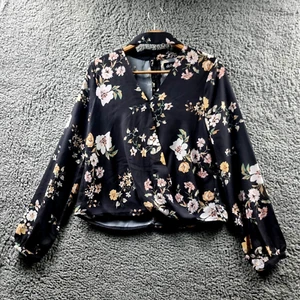 DOTTI Womens Top Size 6 Black White Yellow Floral Long Sleeve Crop Halter Neck - Picture 1 of 16