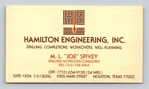 HAMILTON ENGINEERING Inc. ML Spivey Houston TX Vintage Visitenkarte 2x3,5" - Bild 1 von 3