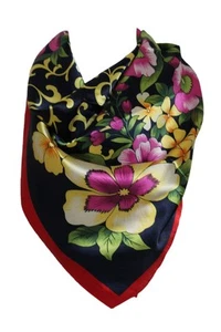 Hermoso Estampado Floral Satén Seda Estilo Pañuelo Cuadrado - Imagen 1 de 8