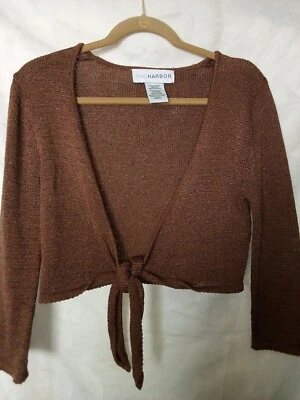 Cardigã Sagharbor malha crochê marrom tamanho médio - Imagem 1 de 4