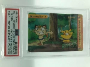 PSA 10 GEM MINT Pokemon Japanese Bandai Carddass 1999 Meowth & Pikachu #255 - Picture 1 of 3
