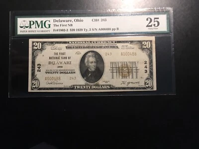 National Currency Delaware Ohio PMG 25 Vf Comments Foreign Substance - Image 1 of 4