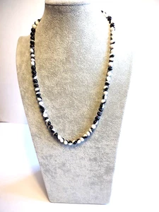 Vintage Plastic 25" Bead Necklace Gold Tone Clasp Black White Multicolor Beads - Picture 1 of 5