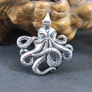 Solid 925 Sterling Silver Octopus With Tentacles Pendant - Sea Kraken Jewelry - Picture 1 of 9