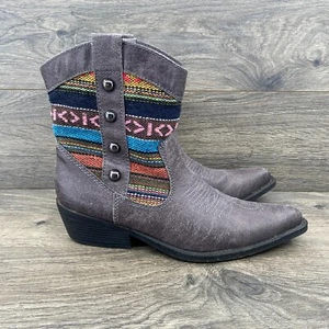 Madden Girl Rainbow Boho Western Cowgirl Ankle Boots Size 6.5 Gray Pointed Toe - Picture 1 of 12