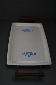 Vintage Corning Ware White Broil Bake Tray Silver Stand Wood Handles P-35-B - Picture 1 of 5