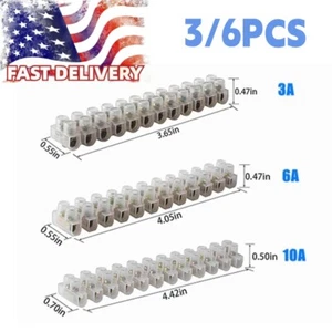12 Way Barrier Screw Terminal Block Wire Connection Connector Strip 3A 6A 10A US - Picture 1 of 7