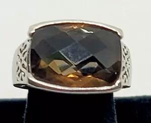 Sterling Silver Smoky Topaz Ring Cushion Cut Size 7 Signed NF Excellent Quality! - Picture 1 of 6