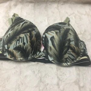 Pink Victoria’s Secert Bra 34DD Push Up RN#54867 T-Shirt BarGreen leaves Padded - Picture 1 of 12