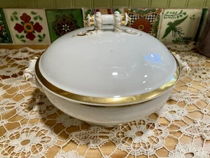 Haviland Limoges Porcelain Covered Vegetable Bowl Serving Dish Gold Gilt 10” - Picture 1 of 6