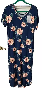 NWT Lularoe Macy Size Medium Beautiful Flower Print V Neck Maxi Dress - Picture 1 of 2