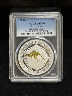2016 P Australia GILDED Gilt Silver Kangaroo PCGS MS 70 ER 1oz Coin w/OGP - Image 1 of 2