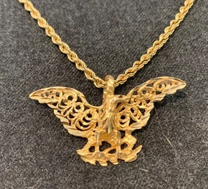 14k GOLD DIAMOND CUT EAGLE PENDANT WITH 19 INCH 14K GOLD CHAIN 7 GRAMS - Picture 1 of 12