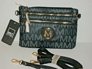 MKF BLACK EMBLEM DOUBLE ZIP CONVERTIBLE CROSSBODY WRISTLET (NWT) - Picture 1 of 3