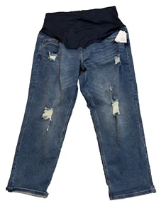 NWT! Time and Tru Maternity Boyfriend Distressed Roll Cuff Jeans - Size XXL 20 - Picture 1 of 8