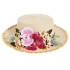 Woman Hand Weaving Straw Hat Flower Decors Beach Hat for Travel Casual Sun Hat
